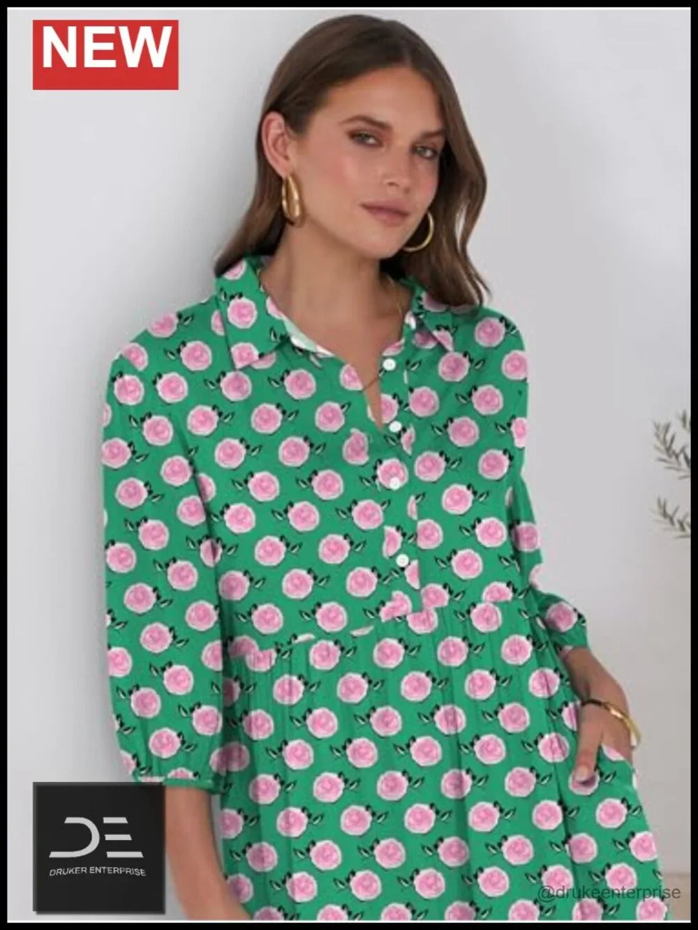 Women's 3/4 Puff Sleeve V-Neck Floral Boho Maxi Dress Casual Beach Vacation